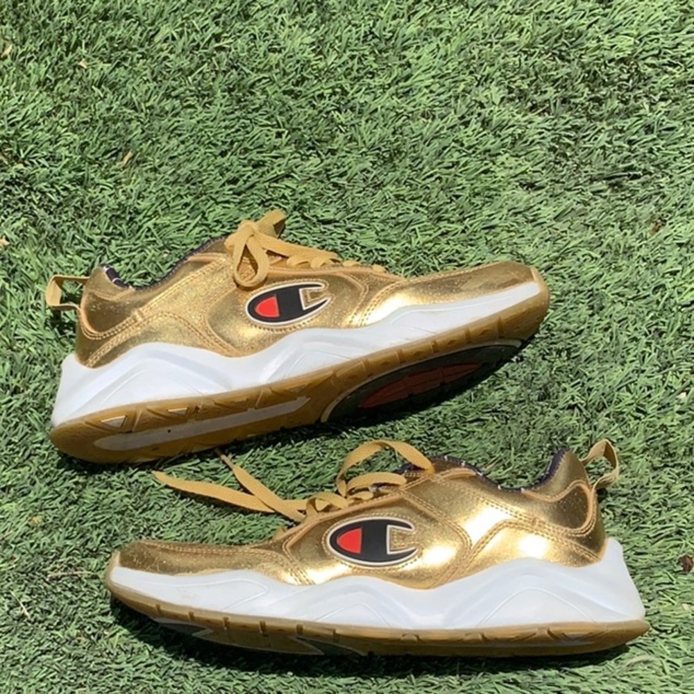 Metallic gold champion tennis shoes